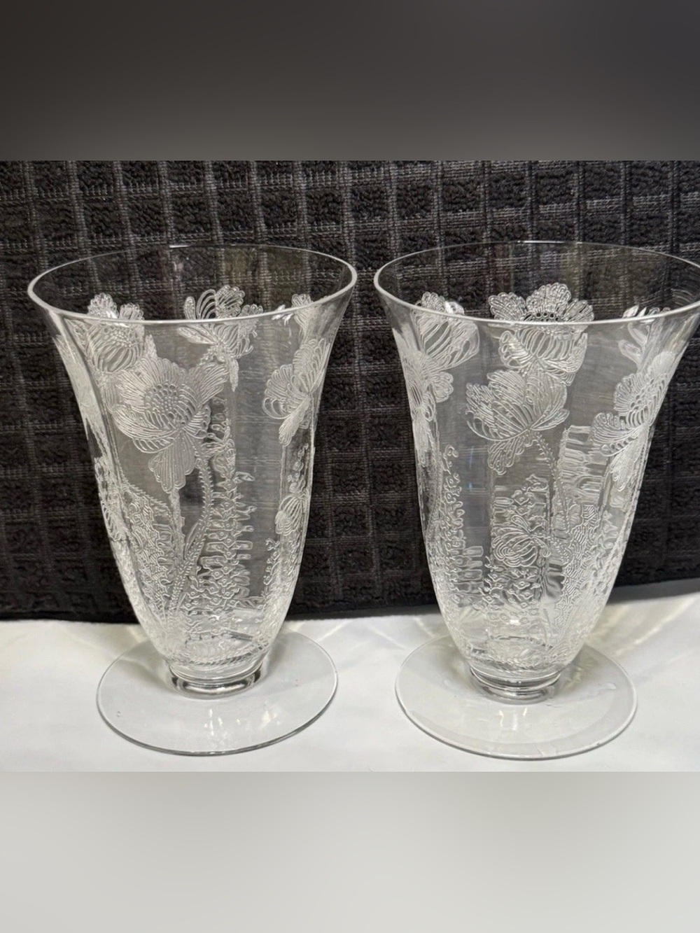 1930 Cambridge Glass Etched Gloria Clear
Footed Tumbler Floral Stem 3130 RARE